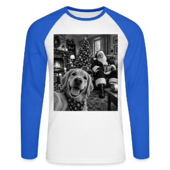 Retriever Selfie Weihnachtsmann Hund Weihnachten - Unisex Baseballshirt langarm - Weiß/Royalblau - Vorne - Nik (191cm)