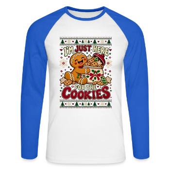 I'm Just Here For The Cookies Design - Unisex Baseballshirt langarm - Weiß/Royalblau - Vorne - Nik (191cm)
