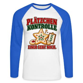 Plätzchenkontrolle Einer geht noch - Unisex Baseballshirt langarm - Weiß/Royalblau - Vorne - Nik (191cm)
