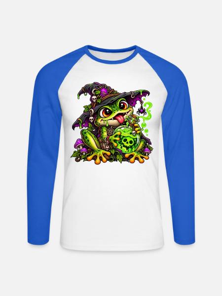 Froschhexe mit Zaubertrank – Gothic Fantasy - Unisex Baseballshirt langarm - Weiß/Royalblau
