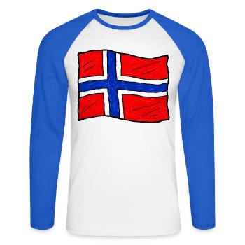 Handgezeichnete Norwegenflagge - Unisex Baseballshirt langarm - Weiß/Royalblau - Vorne - Nik (191cm)