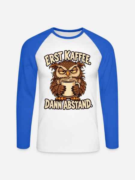 Morgenmuffel Eule mit Kaffee - Unisex Baseballshirt langarm - Weiß/Royalblau