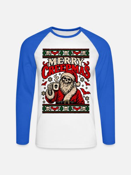 Merry Creepmas Skull Santa Tee - Unisex Baseballshirt langarm - Weiß/Royalblau