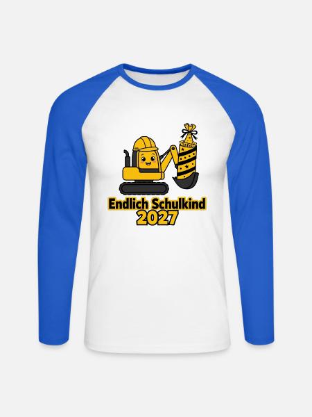 Endlich Schulkind 2027 Baustelle Baggerfahrer - Unisex Baseballshirt langarm - Weiß/Royalblau
