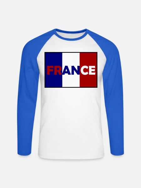 Französische Flagge Typo-Design - Unisex Baseballshirt langarm - Weiß/Royalblau
