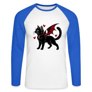 Gothic Cat With Bat Wings - Unisex Baseballshirt langarm - Weiß/Royalblau - Vorne - Nik (191cm)