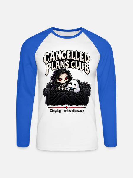 Cancelled Plans Club – Introvertierter Reaper - Unisex Baseballshirt langarm - Weiß/Royalblau