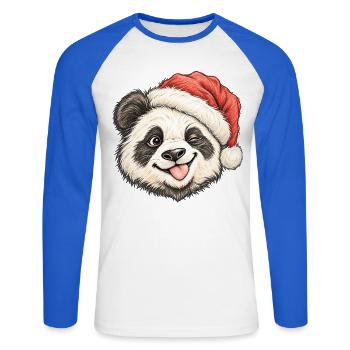 Süßer zwinkernder Panda Roter Winterhut - Unisex Baseballshirt langarm - Weiß/Royalblau - Vorne - Nik (191cm)
