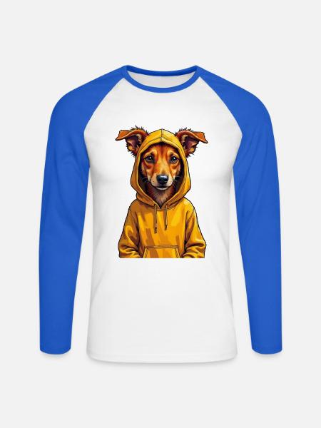 Hund im Gelben Hoodie - Unisex Baseballshirt langarm - Weiß/Royalblau
