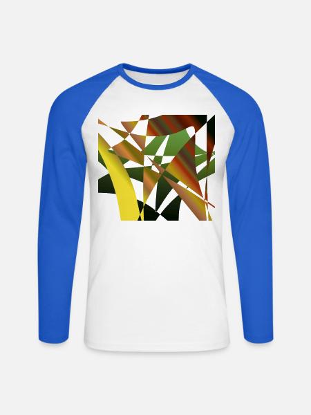 Abstrakte Fragmente Grüner Ocker - Unisex Baseballshirt langarm - Weiß/Royalblau