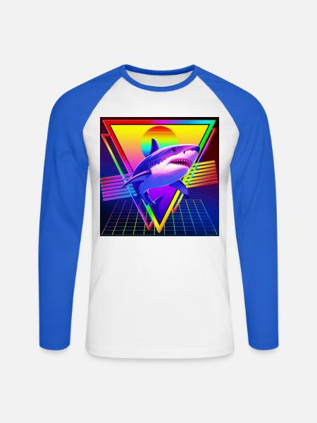 RETRO HAI-VAPORWAVE - Unisex Baseballshirt langarm - Weiß/Royalblau