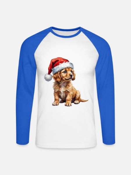 Süßer Welpe mit Weihnachtsmütze - Unisex Baseballshirt langarm - Weiß/Royalblau