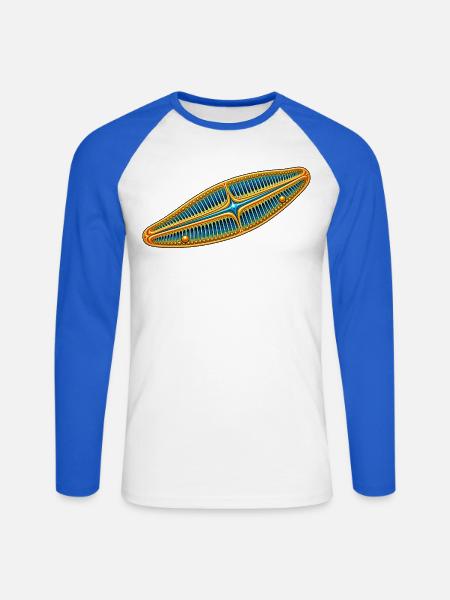 Kieselalge – Goldene Diatomee Mikroskopie - Unisex Baseballshirt langarm - Weiß/Royalblau
