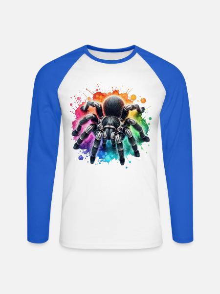 Schwarze Vogelspinne Motiv - Unisex Baseballshirt langarm - Weiß/Royalblau