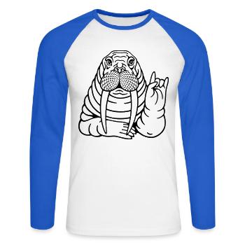 Rocker Walross - Unisex Baseballshirt langarm - Weiß/Royalblau - Vorne - Nik (191cm)