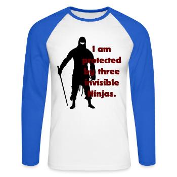 I am protected by three invisible ninjas - Unisex Long Sleeve Baseball T-Shirt - white/royal blue - Front - Nik (191cm)