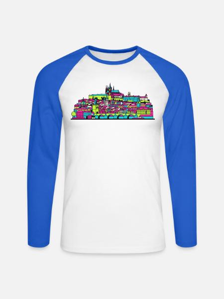 Prager Stadtsilhouette Karlsbrücke Moderne Kunst - Unisex Baseballshirt langarm - Weiß/Royalblau