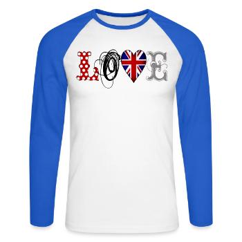 Amour Royaume-Uni Noir - T-shirt baseball manches longues Homme - blanc/bleu royal - Devant - Nik (191cm)