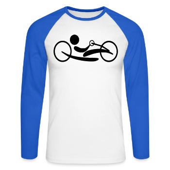 Lie handbike. Recumbent bike for wheelchair users # - Unisex Long Sleeve Baseball T-Shirt - white/royal blue - Front - Nik (191cm)