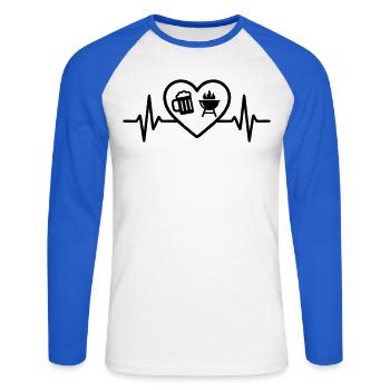 Barbecue à la bière au cœur - T-shirt baseball manches longues Homme - blanc/bleu royal - Devant - Nik (191cm)
