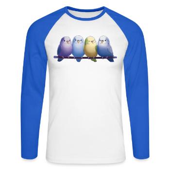 Wellensittiche - Unisex Baseballshirt langarm - Weiß/Royalblau - Vorne - Nik (191cm)