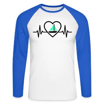 Heart Sailing – Passion Boat - Unisex Long Sleeve Baseball T-Shirt - white/royal blue - Front - Nik (191cm)