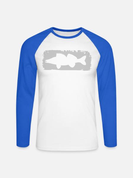 Zander im Farbstrich - grau - Unisex Baseballshirt langarm - Weiß/Royalblau
