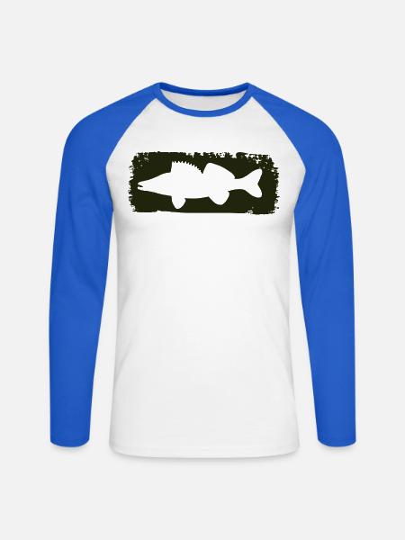 Zander im Farbstrich - grün - Unisex Baseballshirt langarm - Weiß/Royalblau