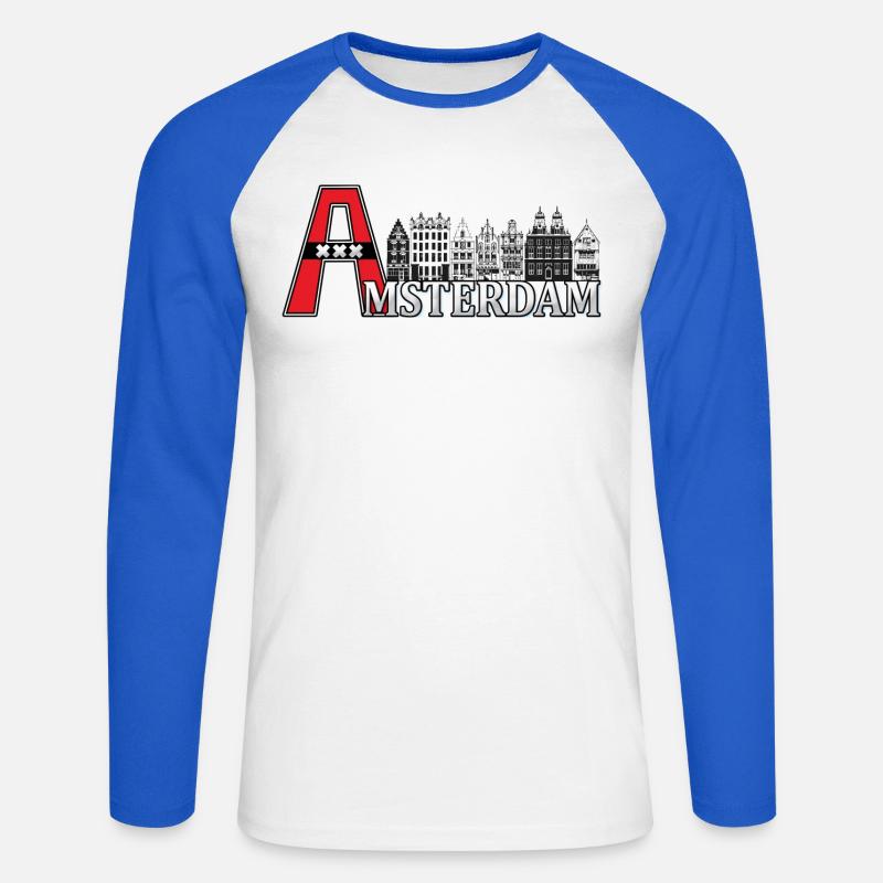Amsterdam mit einem großen A - Unisex Baseballshirt langarm - Weiß/Royalblau