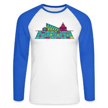 Milton Keynes City Skyline Xscape Moderne Linienzeichnung - Unisex Baseballshirt langarm - Weiß/Royalblau - Vorne - Nik (191cm)