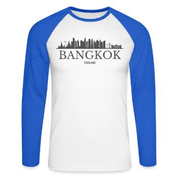 Bangkok, Thaïlande, silhouette de Bangkok - T-shirt baseball manches longues Homme - blanc/bleu royal - Devant - Nik (191cm)