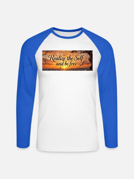 Erkenne das Selbst, sei frei - Unisex Baseballshirt langarm - Weiß/Royalblau