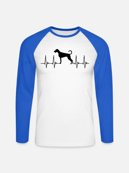 Dobermann EKG, Puls, Herz, cooler Hund, Herzschlag - Unisex Baseballshirt langarm - Weiß/Royalblau