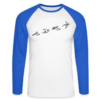 The flight of the black bird - Unisex Long Sleeve Baseball T-Shirt - white/royal blue - Front - Nik (191cm)