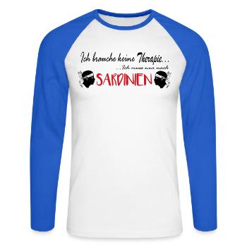 Sardinien, ich brauch keine Therapie - Unisex Baseballshirt langarm - Weiß/Royalblau - Vorne - Nik (191cm)