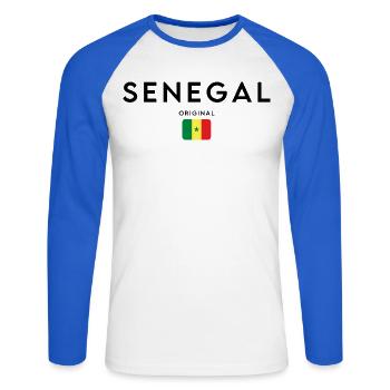 Fierté sénégalaise, design minimaliste et élégant - T-shirt baseball manches longues Homme - blanc/bleu royal - Devant - Nik (191cm)