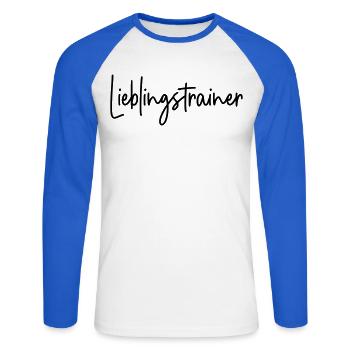 Lieblingstrainer Trainer - Unisex Baseballshirt langarm - Weiß/Royalblau - Vorne - Nik (191cm)