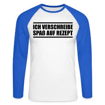 I prescribe fun on prescription - Unisex Long Sleeve Baseball T-Shirt - white/royal blue - Front - Nik (191cm)