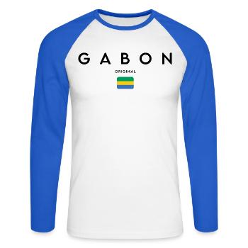 Gabonischer Stolz, minimalistisches, elegantes Design - Unisex Baseballshirt langarm - Weiß/Royalblau - Vorne - Nik (191cm)