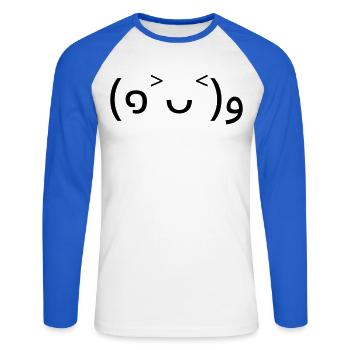 Cheering emote (๑˃ᴗ˂)و good mood - Unisex Long Sleeve Baseball T-Shirt - white/royal blue - Front - Nik (191cm)