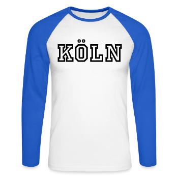 Cologne - T-shirt baseball manches longues Homme - blanc/bleu royal - Devant - Nik (191cm)