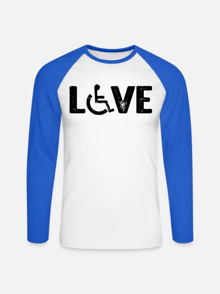 Liebe Rollstuhl O Behinderung - Unisex Baseballshirt langarm - Weiß/Royalblau