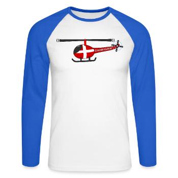 Helicopter Denmark Flag Children - Unisex Long Sleeve Baseball T-Shirt - white/royal blue - Front - Nik (191cm)
