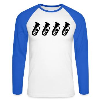 Croquis de tuba - T-shirt baseball manches longues Homme - blanc/bleu royal - Devant - Nik (191cm)