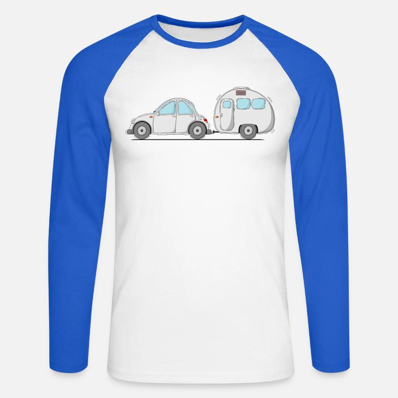 Auto mit Wohnwagen Grau - Unisex Baseballshirt langarm - Weiß/Royalblau