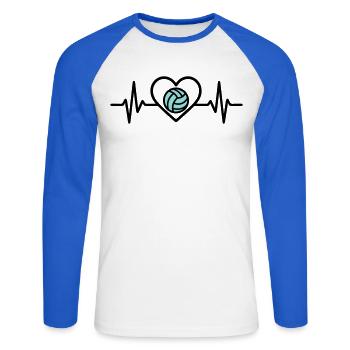 Herz Volleyball – Leidenschaft Teamsport - Unisex Baseballshirt langarm - Weiß/Royalblau - Vorne - Nik (191cm)