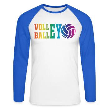Ballon de volley-ball - T-shirt baseball manches longues Homme - blanc/bleu royal - Devant - Nik (191cm)