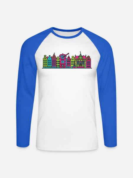 Gdaziger Stadtschirm Neptun-Brunnen-Kunst - Unisex Baseballshirt langarm - Weiß/Royalblau