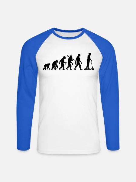 Roller Evolution Elektroroller Rollerfahrer - Unisex Baseballshirt langarm - Weiß/Royalblau