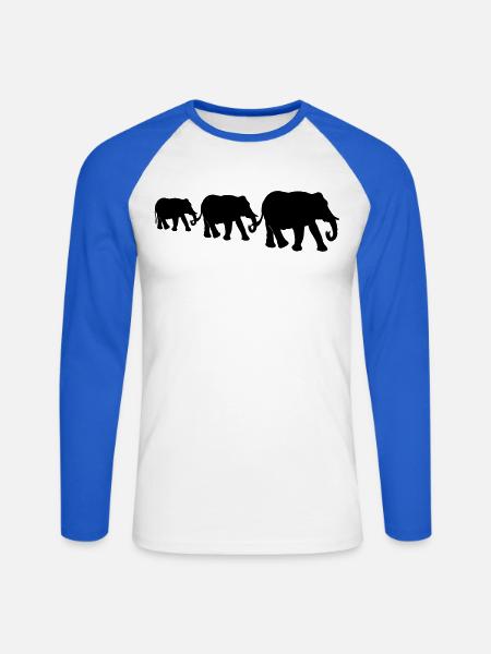 Elefanten, Elefantenfamilie, schwarze Silhouetten. - Unisex Baseballshirt langarm - Weiß/Royalblau